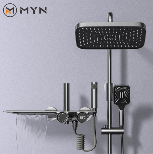 Meiyani Amazon hot sale rainfall water fall  silver  brass matte bathroom shower faucet mixer set taps column supplier