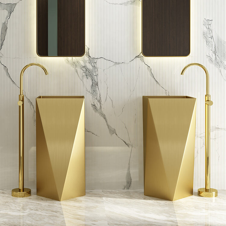 Luxury Bathroom Sink Golden Bathroom Decor Stainless Steel Wash Sink Floor Standing Pedestal Sink details