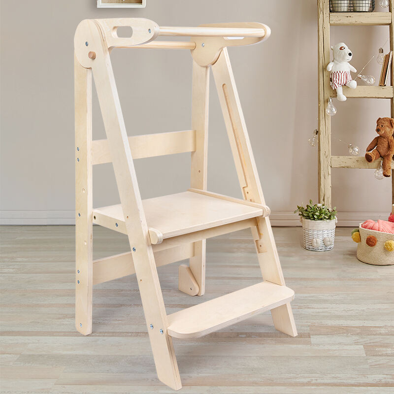 Toddler Kitchen Helper Step Stool Folding Learning Tower Wooden Montessori Adjustable Height Stool Kids Kitchen Learning Tower manufacture