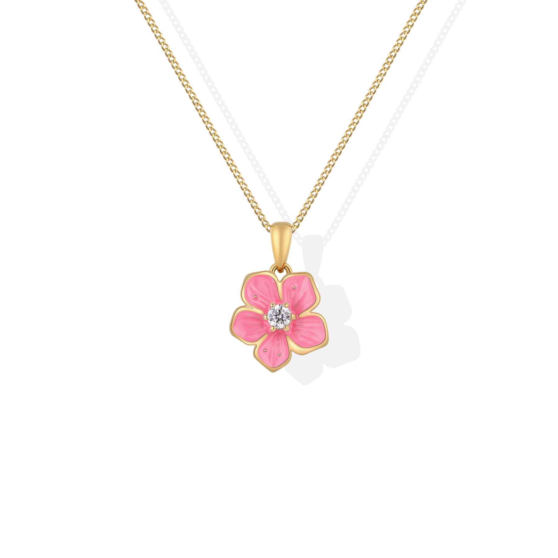 Trendy design peach blossom white and pink flower pendant necklace jewelry