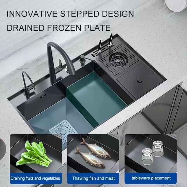 2023 New Step 304 Stainless Steel  Kitchen Sink  With Tray Knife Holder Drainer Leaching And Thawing zone details