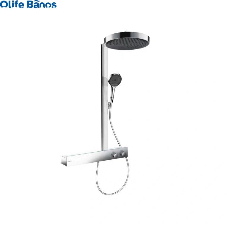 Olife Banos White Silver Wall Mounted Brass Bath  System Taps Thermostatic Shower Mixer Faucets With Big Shelf manufacture