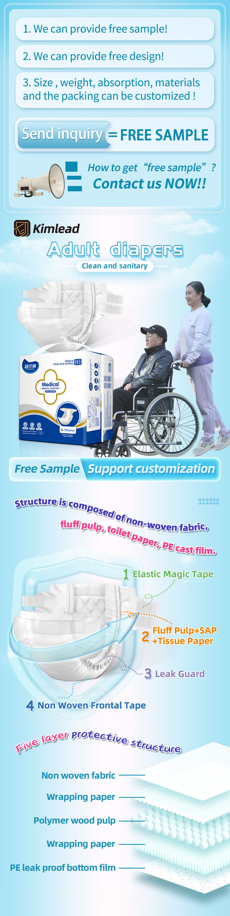 Kimlead xl disposable adult nappies incontinence adult diaper diaper adult pants disposables supplier