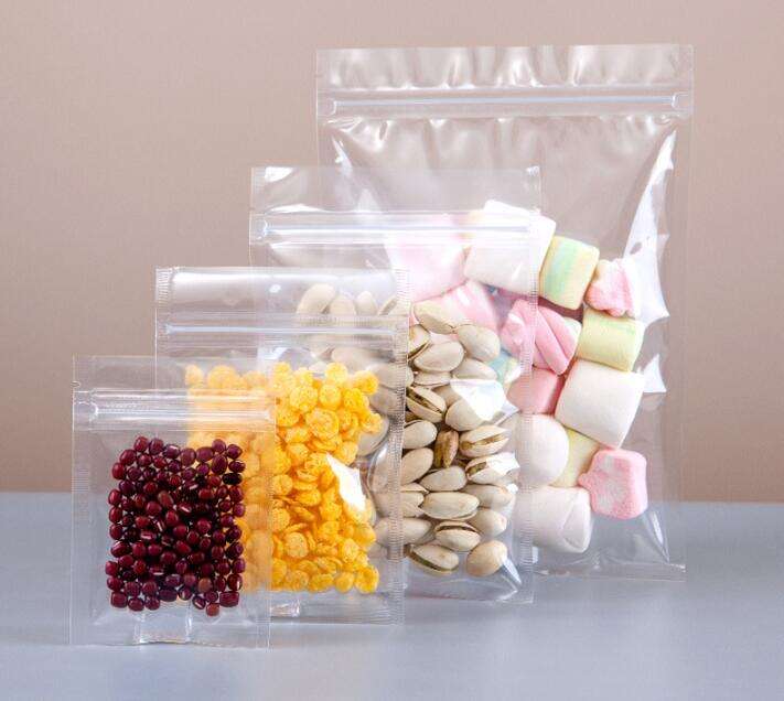 Food Ziplock Klar Custom Print Stand Up Pouch Zip Lock Emballage Gennemsigtig plastpose med lynlåsdetaljer