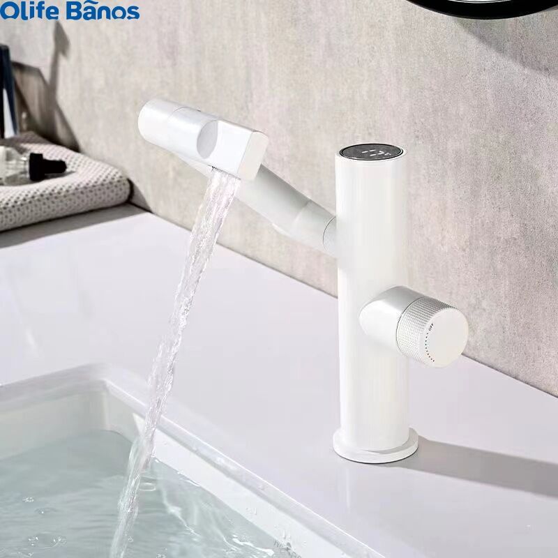 Hot Sale  Folding Collapsible Brass Gunmetal White Digital Display Temperature Lavatory Basin Mixer Tap Sink Faucet details