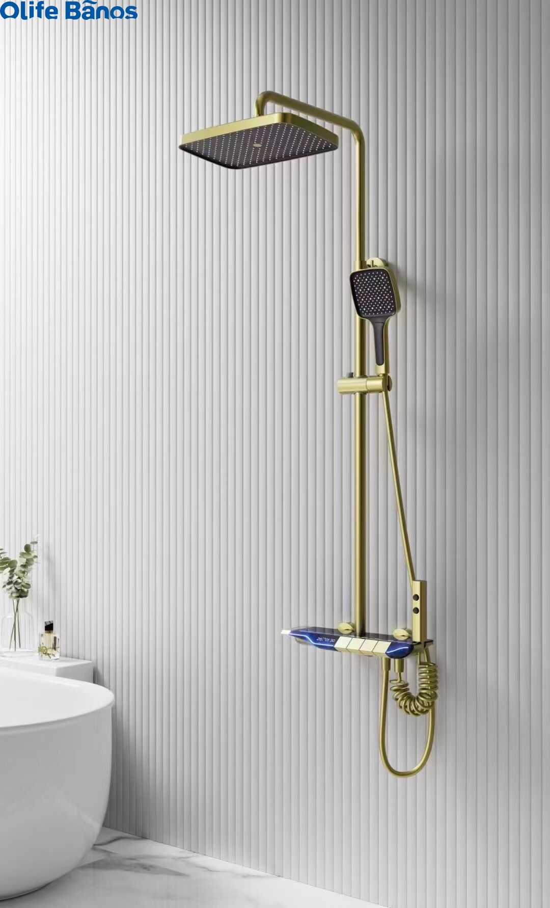 2024 New Design Gold Piano Key LED Shower Set 4 Functions Constant Temperature Digital Display Brass  Bathroom Shower Faucet Set details