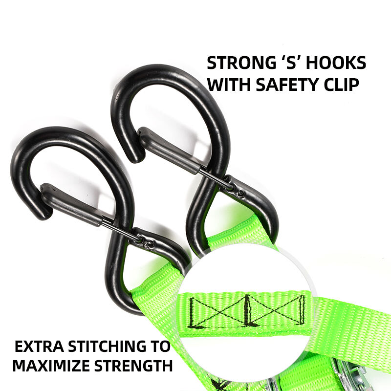 Factory supplier 1 inch 800kg zinc ratchet tie downs strap with double hooks manufacture