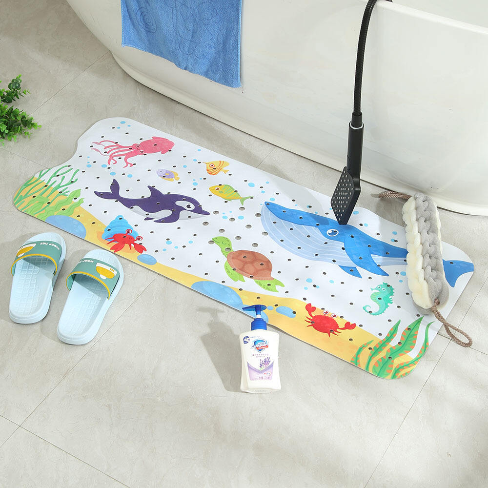 Baby Bath Mat for Tub for Kids 40 X 16 Inch Non Slip Cartoon Bath Tub Shower Mat Anti Slip with Drain Holes and Suction Cups details