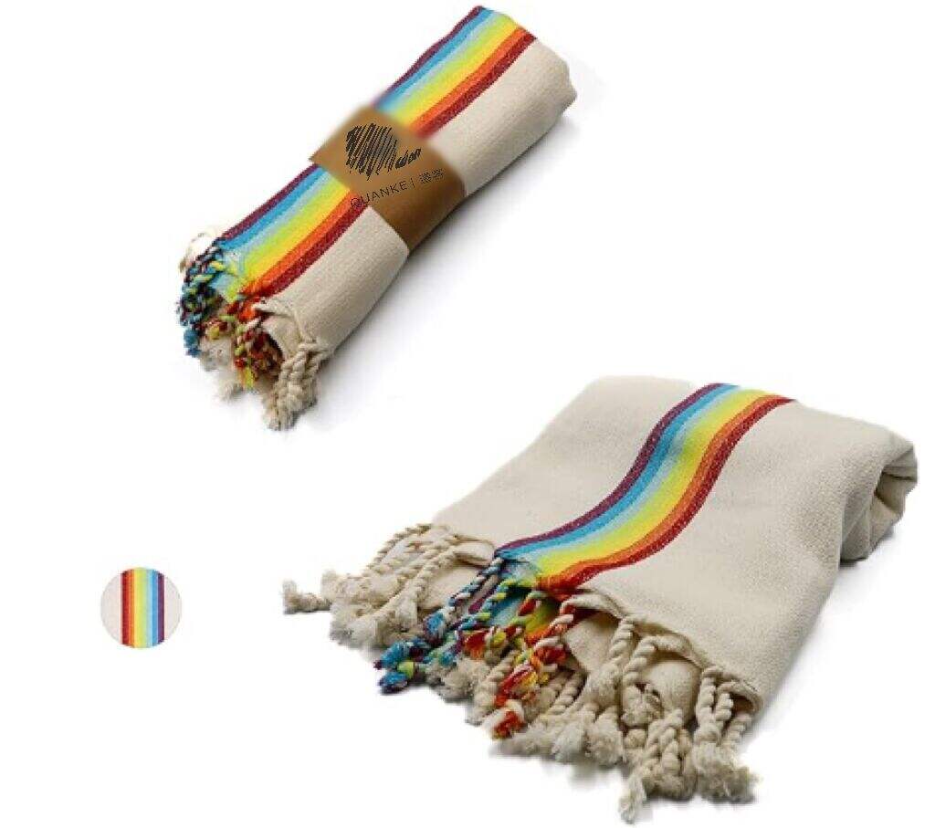 QK Rainbow Colorful Style Custom Logo 100% Cotton Quick Dry Hamaman Turkish Beach Bath Towel Manufacturers OEM & ODM Supported supplier