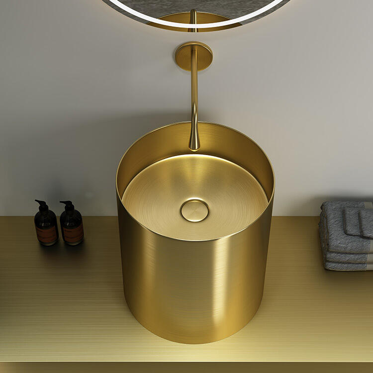 High-end Free Standing Stainless Steel Pedestal Wash Basin Bathroom Sink for Hotel Home supplier