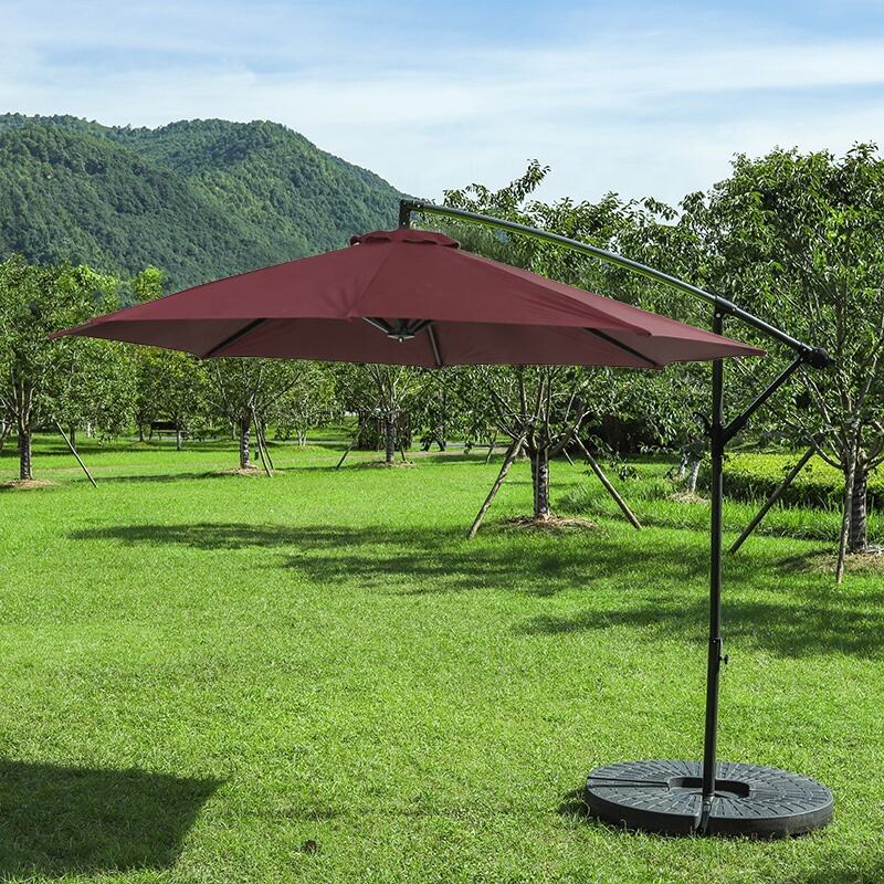 Outdoor garden patio banana umbrella solar power led lights steel side pole ready to ship Factory wholesale supplier