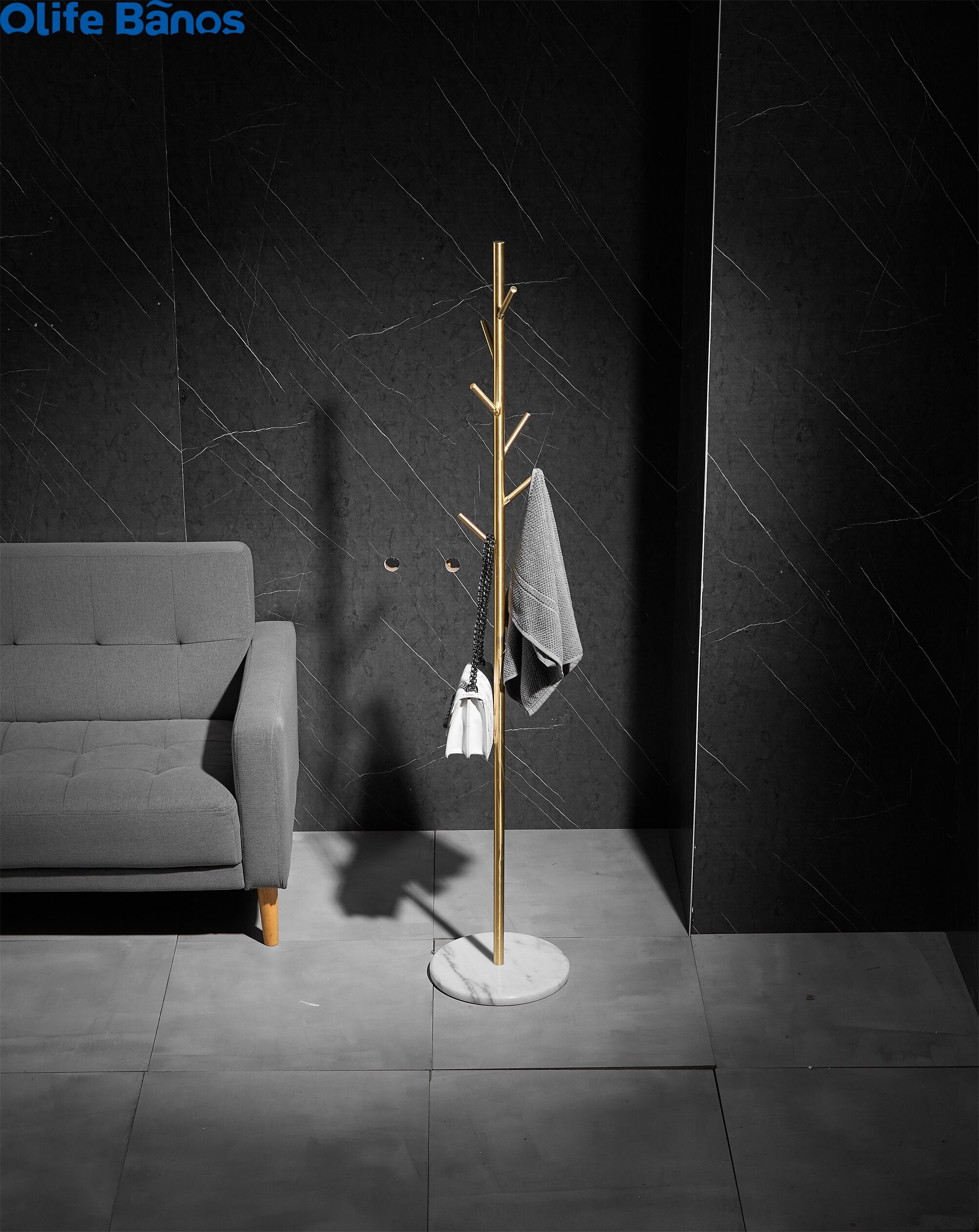 Bathroom Nordic Luxury Marble Base Coat Rack Bedroom Metal Hanging Clothes Rack Gold Floor Marble Clothes Tree supplier