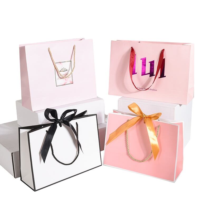 Custom Recycled Shopping Paper Bags Packaging Gift Bag With Ribbon Handle For Clothes With Your Own Logo manufacture