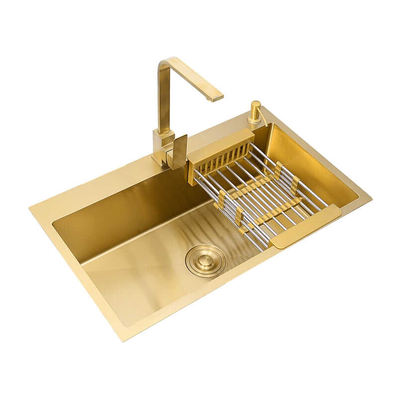 Luxury handmade 304 stainless steel nano kitchen sinks gold rv undermount single bowl kitchen sinks factory