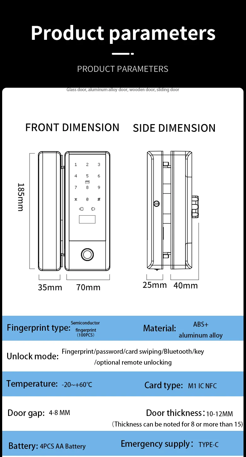 Factory Price Without Replacing Keyless Entry Door Gate Wifi Glass Smart Lock manufacture