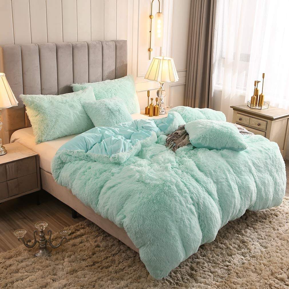 Ultra Soft luxury duvet cover winter super warm long plush bedding set with Pillow Shams details