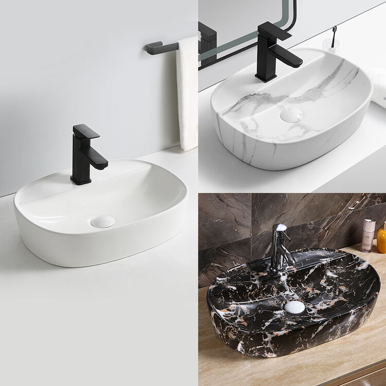 Chaozhou Sanitary Ware Modern Customized Marble Ceramic Bathroom Counter Top Wash Basin factory