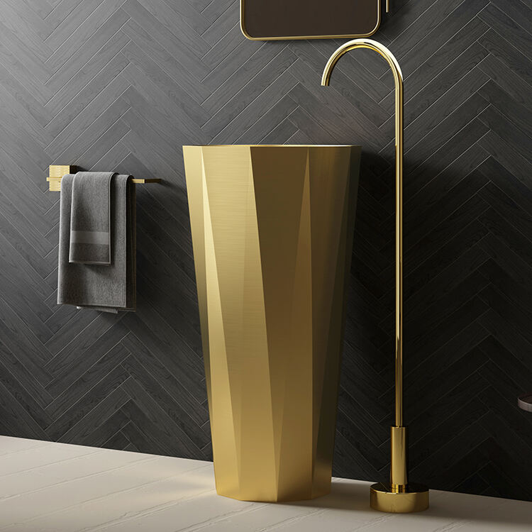 Luxury Basin Decorative Lavabo Middle East Gold Stainless Steel 304 Pedestal Sink details