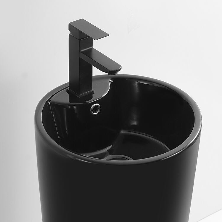 factory Wholesale Bathroom Black Pedestal Washbasin Ceramic Hand Wash Sink from Sink Manufacturer factory