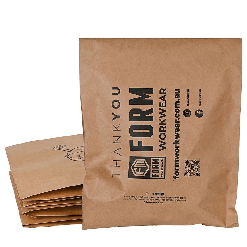 Custom Tear Proof Apparel Packaging Logo Printed Kraft Paper Poly Bags mailer mailers mailing bag for Shipping Clothing Clothes details