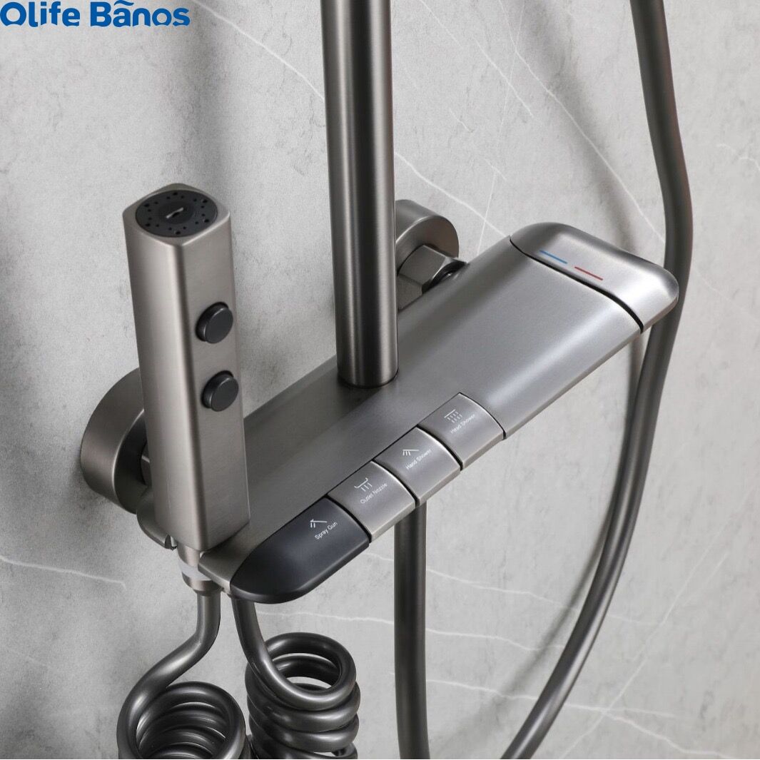 Big Promotion Brass Shower Hot And Cold Bathroom LED Light Shower Piano Key Shower Mixer Set System Faucet details