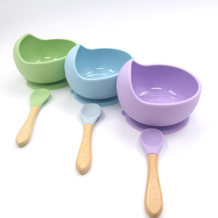 Silicone Stay Put Suction Bowl for Toddlers Baby Non-Slip Feeding Bowl Training Plate Sucker Bowl Set with Spoon supplier