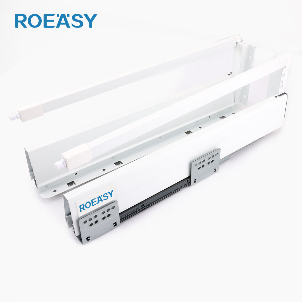 ROEASY TD-197B-I Furniture Accessories 300MM-500MM Metal Box Sliding Soft Closing Drawer System Double Wall Drawer Slide