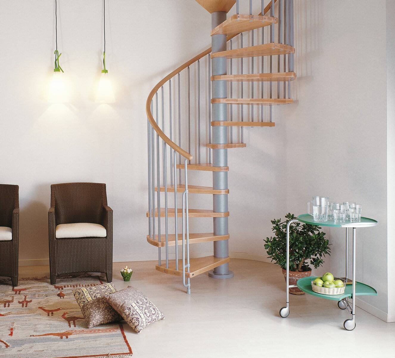 Apartment s.s.304 Stainless Steel Spiral With Wooden Floating Staircase