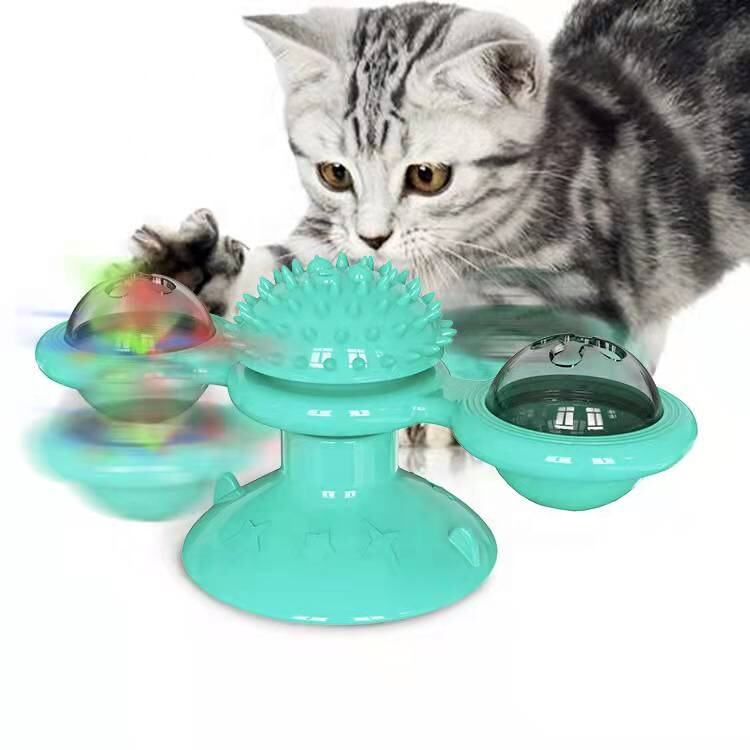 2024 new cat toy rotary windmill toy TPR material luminous cleaning teeth double-sided rotation pet products factory