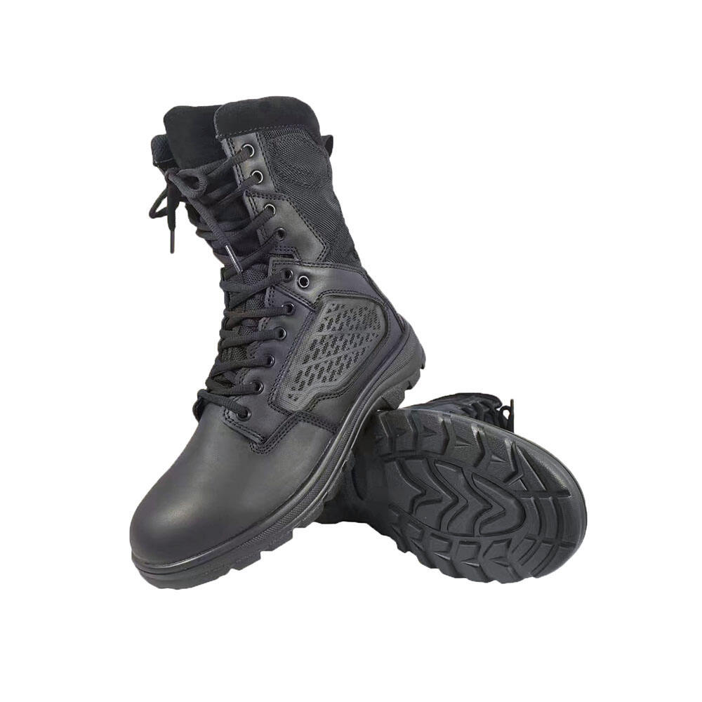 Waterproof Black Genuine Leather Steel Toe Rubber Outsole Tactical Combat boots for Men and Women supplier