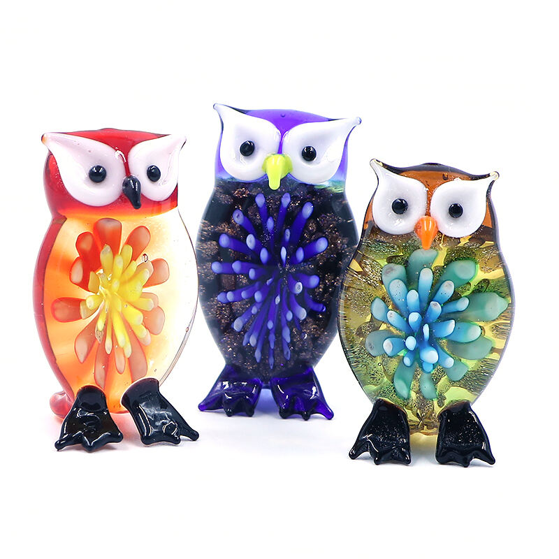 New Arrival Handmade Murano Lampwork Glass Flower Owl Ornament factory