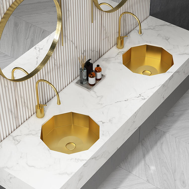 Luxury Golden Sink Bathroom Stainless Steel SS304 Undermount Sinks Wash Basins for Hotel details