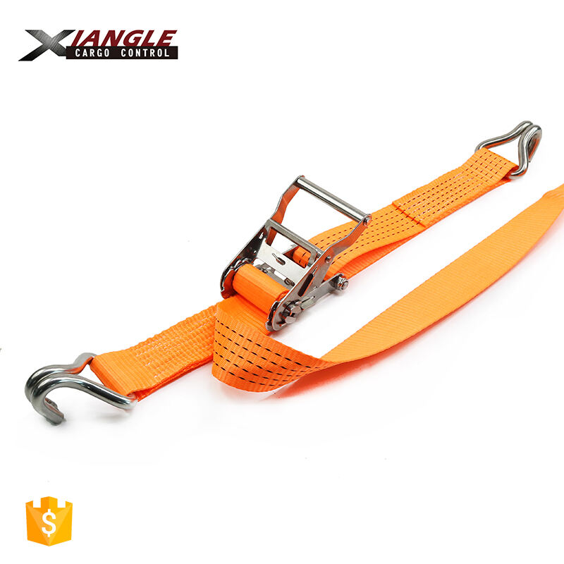 2 inch 2T stainless steel ratchet tie down strap correa de trinquete double J hook manufacture