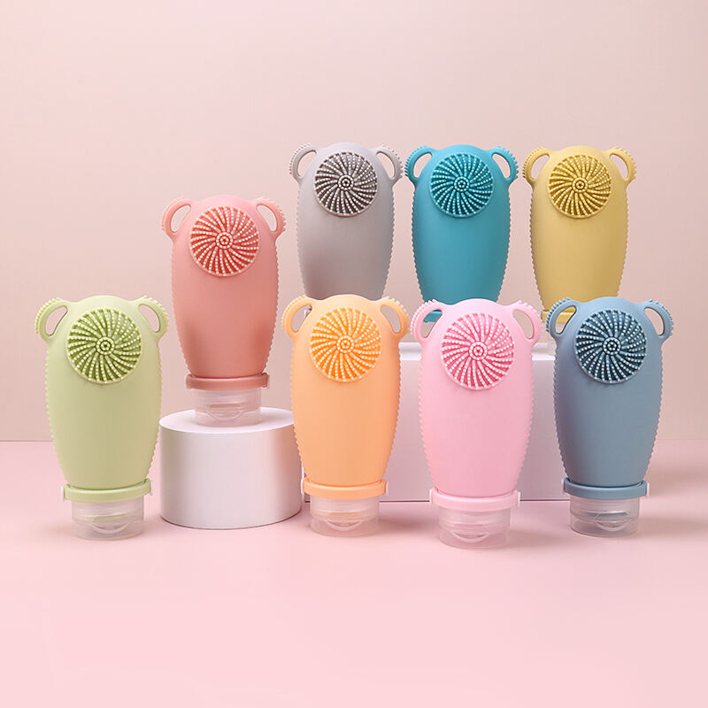 100ML Refill Silicone Travel Bottles with Face Head Back Scalp Massager