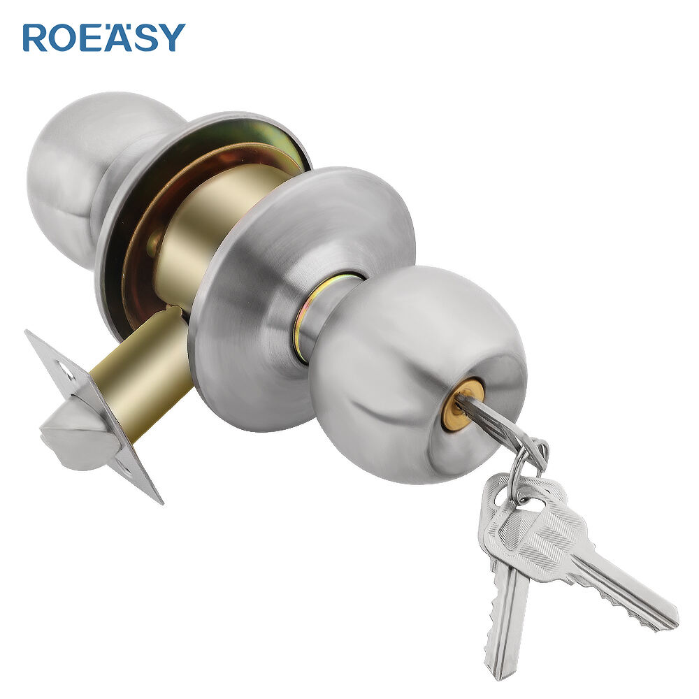  Roeasy 587SS-ET 60mm - 70mm Stainless Steel Bedroom Round Knob Lock Cylindrical Entry Door Knob Lock for Interior Door Knobs With Locks