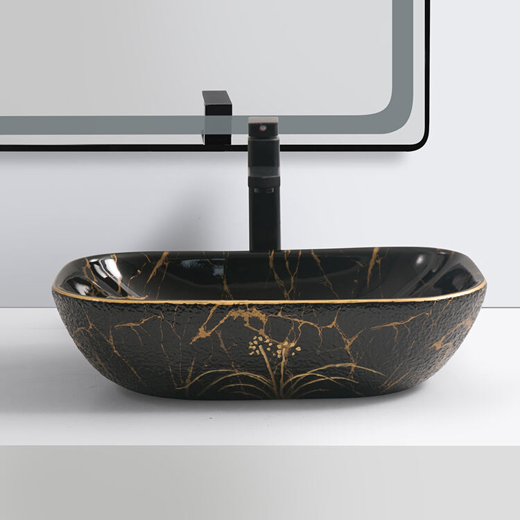 popular design fashion bathroom ceramic hand wash basin black marble for hotel factory