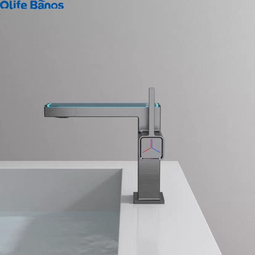 Olife Banos New Design Modern Washbasin Faucet Black Mixer Smart Digital Basin Water Tap Bathroom LED Faucet factory