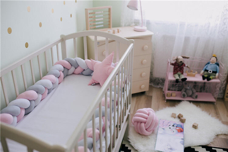 Baby braided bed crib bumper breathable knotted braided plush nursery 4 strands cradle bumper newborn crib soft pillow sleeping manufacture