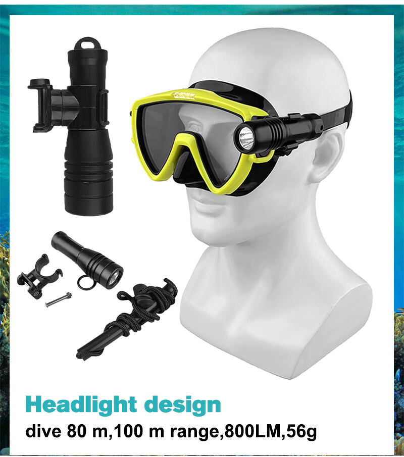 Aloma Custom New diving gear 1single lens silicone freediving goggles Deep sea night diving mask with stand and light factory