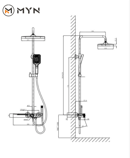 Shower Set LED Digital Smart Wall Mounted Thermostatic Shower Valve Mixer Set and Hand Shower With 4 valve factory