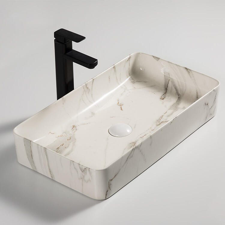 hotel white marble  rectangle artificial delux washing design deck mounted hand basin made in china manufacture