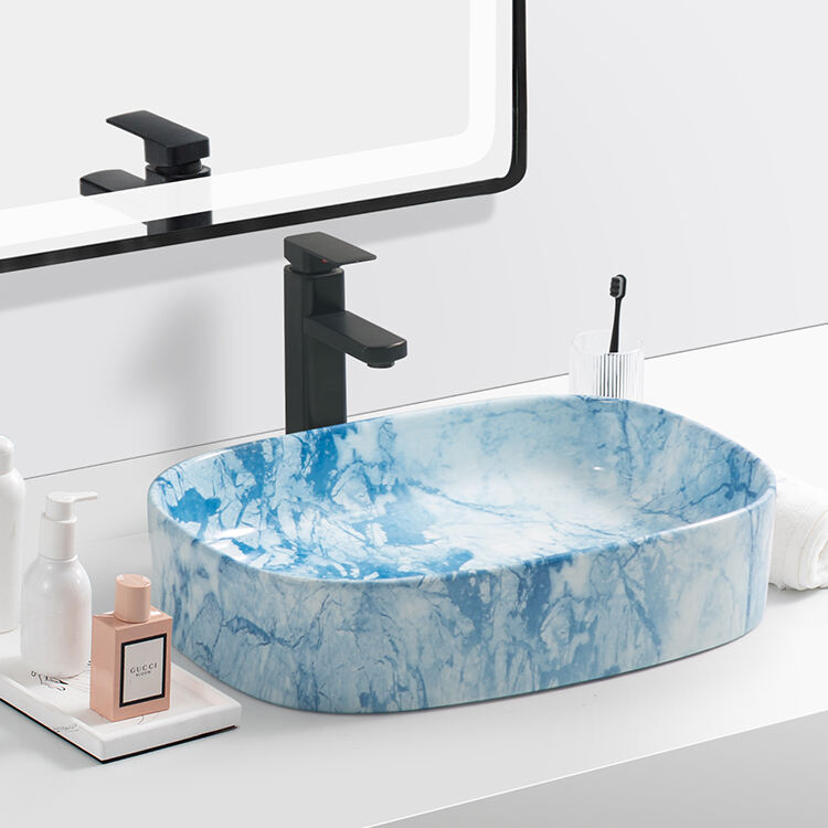 modern luxury design high quality countertop bathroom ceramic marble art hand washing basin manufacture