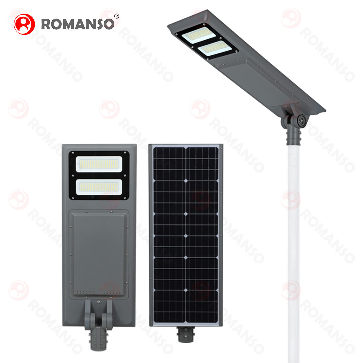 "Romanso's Waterproof Outdoor IP65 Integrated All-in-One Solar Road Lights: 60w and 80w Options for Maximum Brightness - Seamless and Easy to Install for Enhanced Visibility on Roads and Pathways.