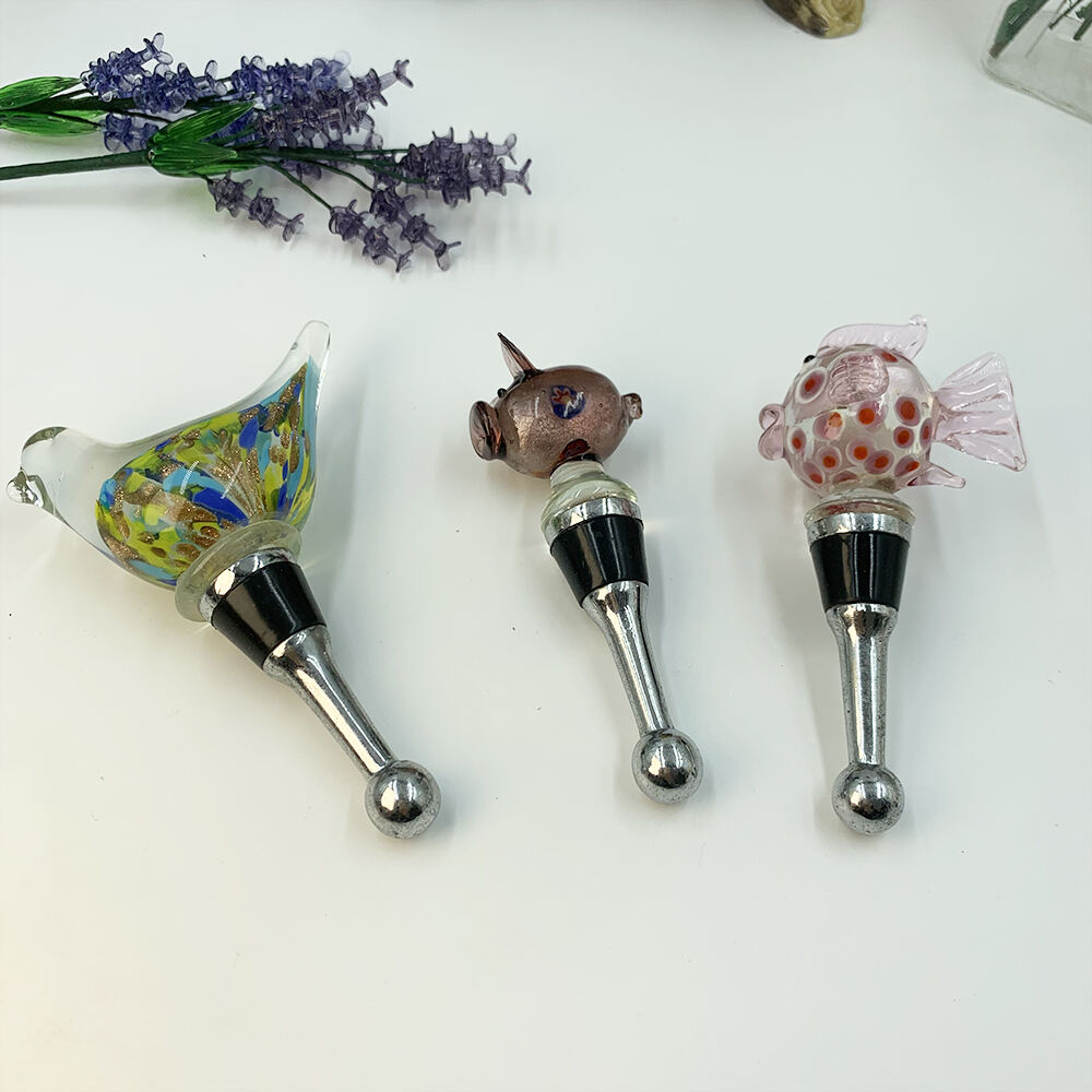 Wholesale hot sale gift  price glass wine stoppers champagne wine whiskey bottle stopper murano glass wine stopper manufacture