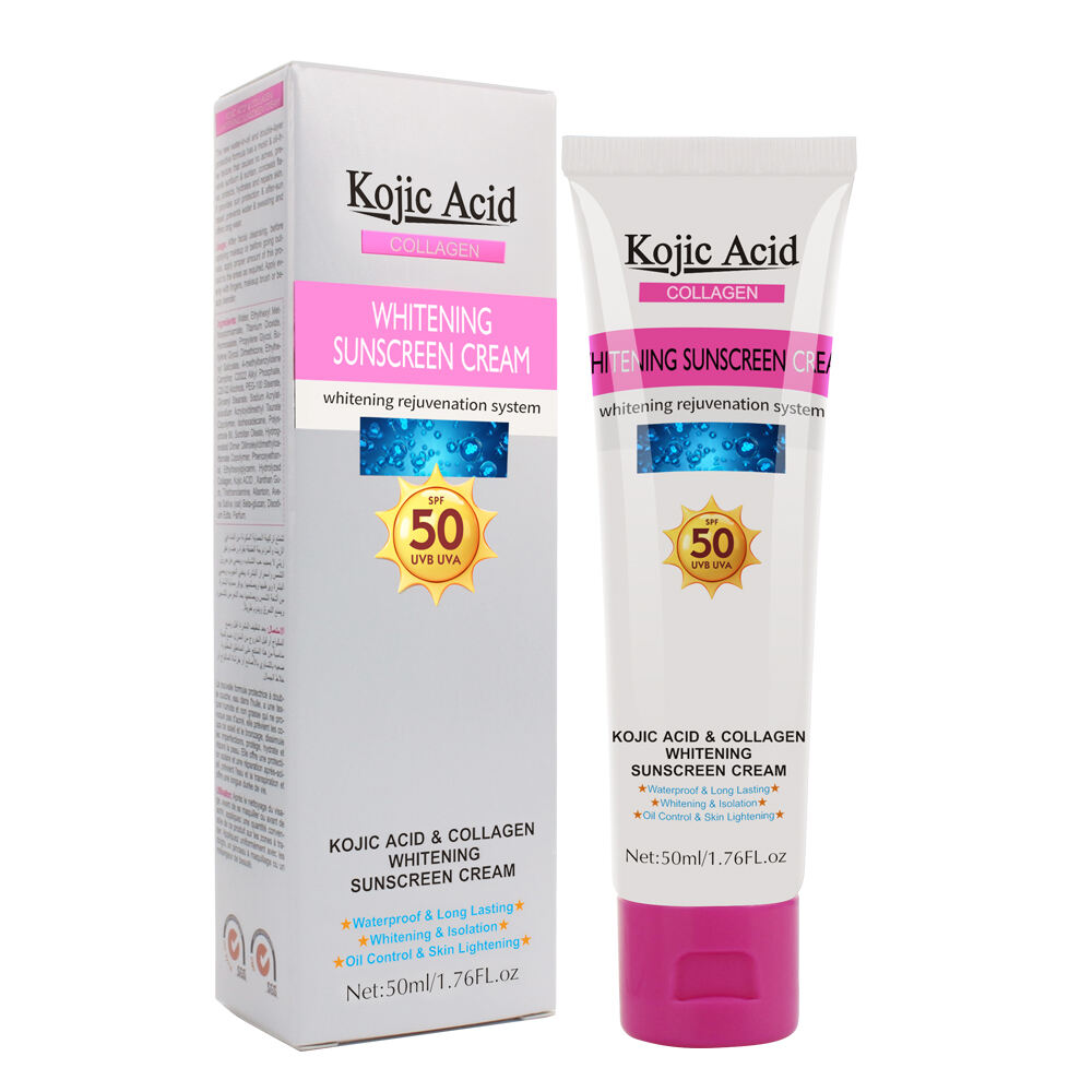 OEM Kojic Acid Collagen Spf 50 Sunblock Waterproof Long-lasting  Skin Whitening Sunscreen Cream