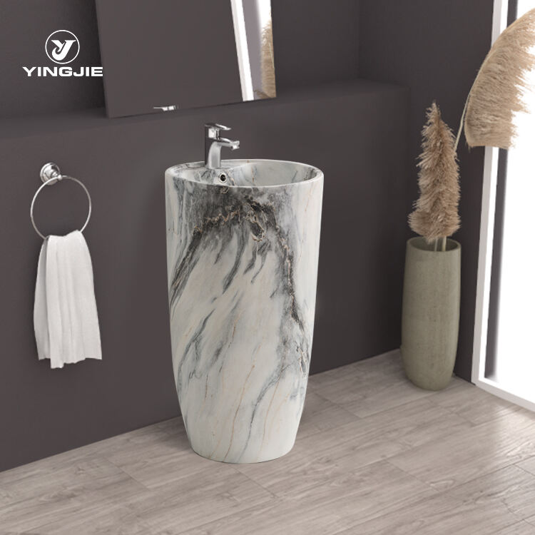 Bathroom Ceramic Customization Pattern Style Series Marble Design Floor Mounted Freestanding Basin manufacture