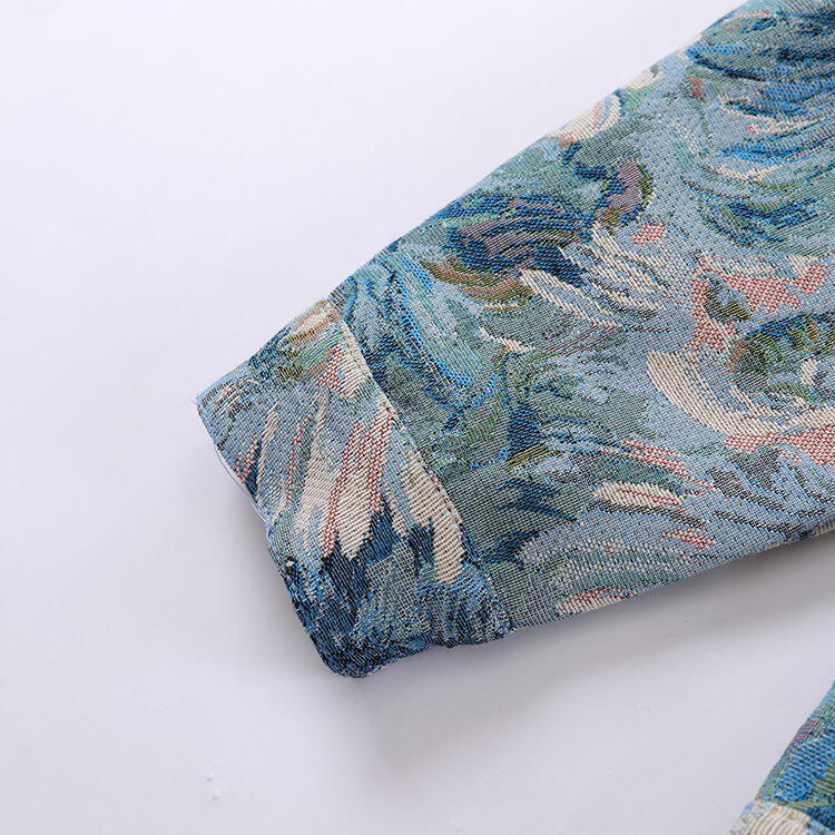 Custom Denim Jacquard Retro Flower Oil Painting Jacket Men's Loose Casual Couples Coats factory