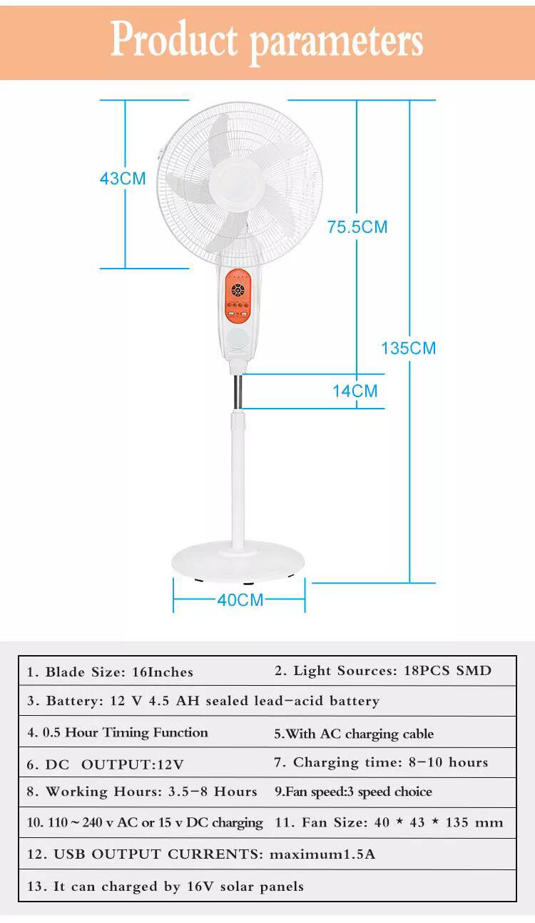 LD-8816 16 Inch Hot Sales ACDC Rechargeable Solar Electric Floor Stand Fan Remote Control Emergency Fan for Home and Outdoor details