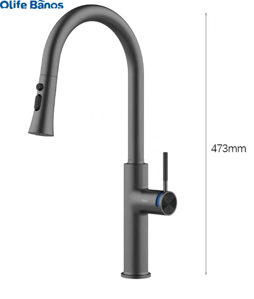 2023 Kitchen pull-out telescopic faucet hot and cold water tank mixing valve black gold kitchen faucet with broom head factory