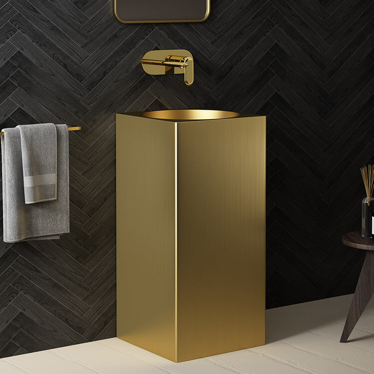 Big Size Square Bathroom Renovation Decoration Gold Color Square Shape Pedestal Wash Basin for Hotel Villa details